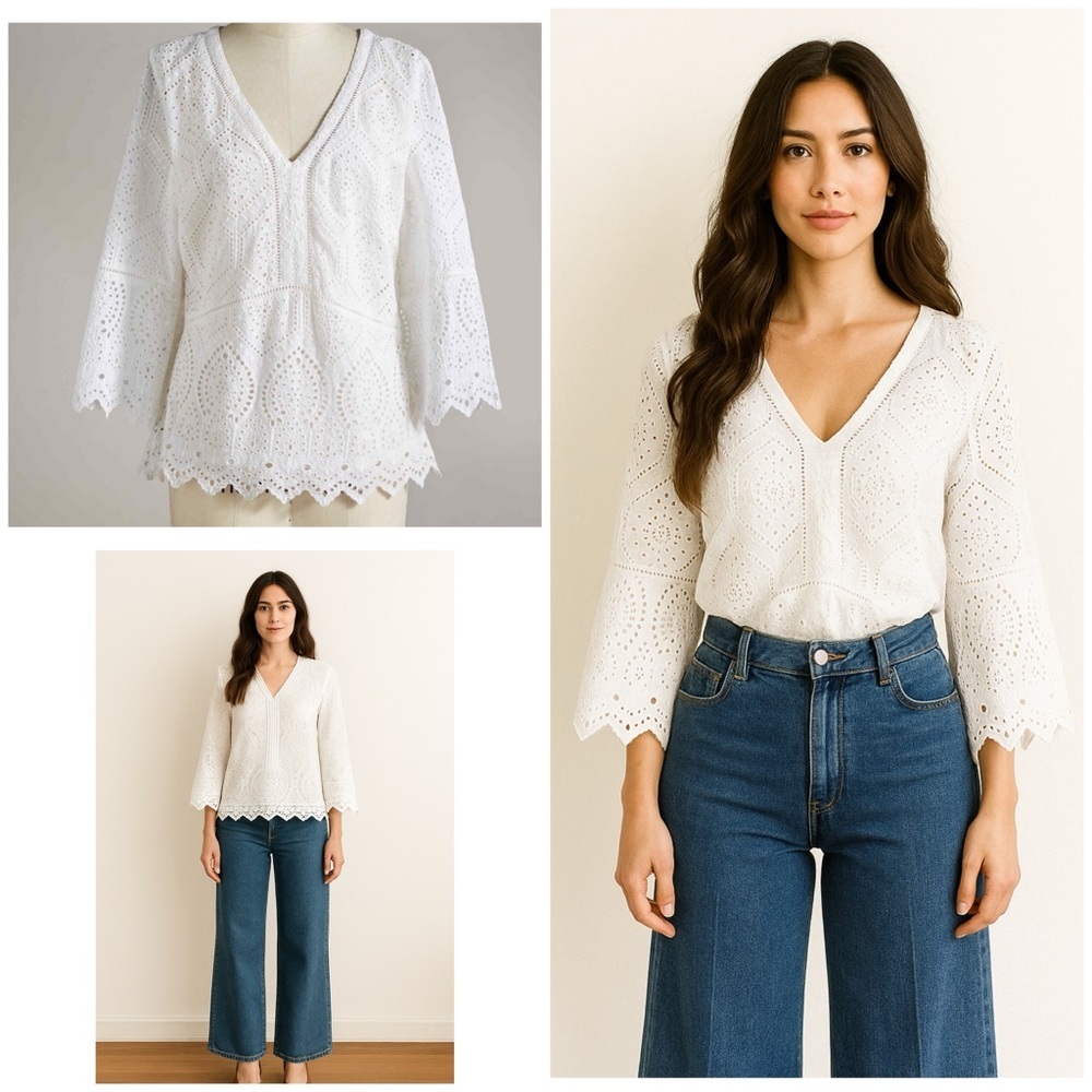 EUC Sundance Belle Du Jour White Eyelet Blouse PS​​​​​